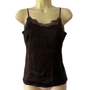 Ann Taylor Petite Brown Silk/Knit Camisole Blouse Lace Spaghetti Straps Classic
